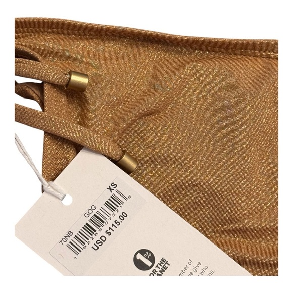 VITAMIN A Elle Tie Side Hipster Bikini Bottoms in Golden Glow Metallic NWT - Picture 3 of 6